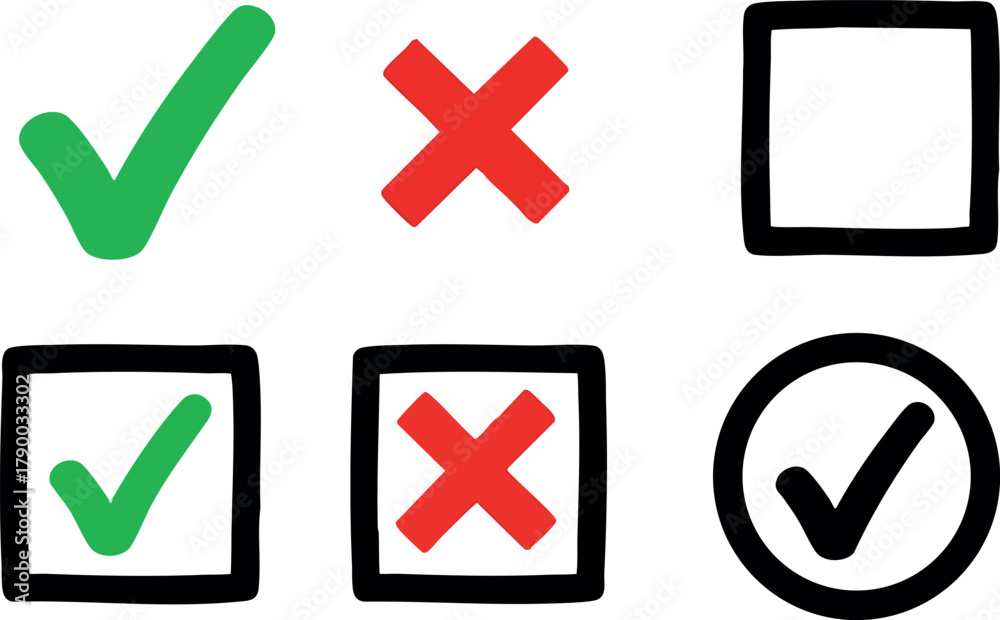 Vector de Stock Vector collection of check marks and cross symbols in ...