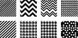 © DesignVectX - Collection of seamless black and white geometric patterns stripes zigzag houndstooth dots design vector background