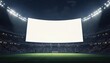 © Vadym - Blank big screen in stadium at night with lights. Arena with empty display billboard for advertising. Mockup template background for sport event or football match. Place your text on screen.
