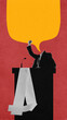 © master1305 - Conceptual collage of politician behind podium with raised fist and large empty speech bubble. Concept of political rhetoric, leadership illusion, empty promises, and manipulative speech.