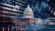 © backup_studio - US Capitol building with American flag and financial stock market charts. Economy and business concept. Investment and finance in America.