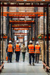 © unai - Logistics team walking through a large warehouse aisles