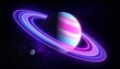 © Matthew - Vibrant depiction of a colorful planet with rings set against a starry cosmic background