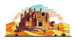 © dar - Stylized fort in desert landscape illustration with vibrant sandstone architecture and arid terrain