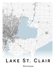  Lake St Clair map - concept art - vector illustration - wall decor for your home.