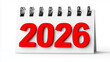 © rafaelnlins - Destaque do número 2026 em vermelho sobre calendário, representando novo ciclo, organização, planejamento financeiro e definição de objetivos ao longo do ano