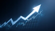 © rafaelnlins - linha de gráfico subindo com seta destacada em fundo escuro colorido, representando crescimento positivo, evolução de negócios, resultados financeiros e metas alcançadas