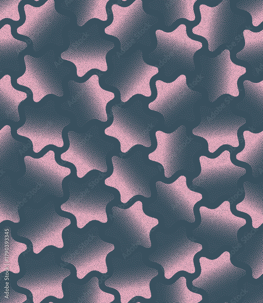 Stippling Pattern Colorful Playful twisting star shaped stipple seamless pattern with pink blue ...