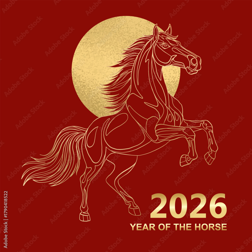 2026 Chinese New Year of the Red Fire Horse Banner Template with Modern ...