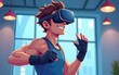 © lei - Man with virtual sports concept. Young guy in gloves and vr glasses indoor. Fitness in virtual reality. Cyberspace and metaverse. Active lifestyle and workout. Cartoon flat vector illustration