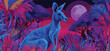 © Ranju - Kangaroo sitting in a forest under the moonlight with plants and trees in the night