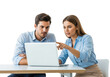 © Das Indira - Focused team collaboration two colleagues working together on a laptop computer discussing a project transparent background