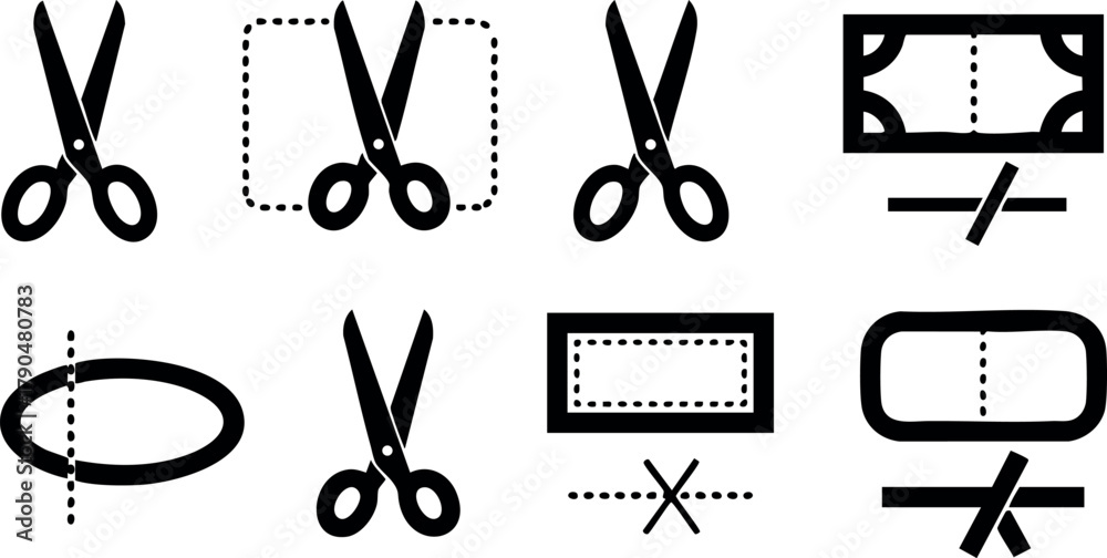 Cut Guide Icon Scissors cutting guide icons for vector illustration of cutting and ...