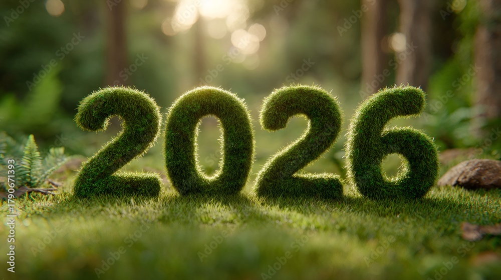 2026 year moss covered numbers in green natural environment Stock ...