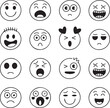 © Umar - A collection of sixteen different hand drawn black and white emoji expressions faces