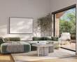 © mtlapcevic - Modern Living Room Poster Frame Mockup with Natural Light and Minimalist Decoration. 3D render.