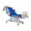© power stock - Adjustable electric hospital bed, designed for patient comfort and care with blue mattress and adjustable features