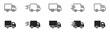 © TMvectorart - Delivery Truck icon set. Express delivery trucks icons. Fast shipping truck. Free delivery 24 hours. Logistic trucking sign. Vector illustration.