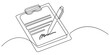 © ANJALI - Continuous one line art drawing of clipboard with a checklist design. clipboard with a checklist one line vector illustration. Continuous line drawing of hands signing a document with a pen
