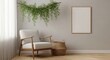 © ruzina - Minimalist interior with a cozy armchair hanging plant and framed picture