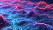 © Elena - Abstract data visualization of a wavy particle landscape. Futuristic technology and big data network concept