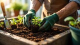 Gardening Hands Planting Seedling in Soil Springtime Growth and Care