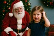 © Svetlana  Dunaeva - Child crying in front of Santa Claus with a worried expression in a festive room