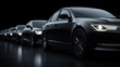 © Pixelzone - Stunning photo of black sedan cars standing in a row Fleet of generic modern cars Transportation Luxury car fleet consisting of generic brandless design isolated in dark.