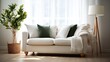© Julia Jones - Bright modern living room with white sofa and green accents
