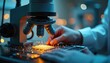 © Maryna - Materials scientist carefully examines nanomaterials under high-powered microscope in nanotechnology lab. Focused view intricate structures, advanced research equipment, innovation, precision within
