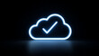 © Martn - Neon cloud with a check mark conveying secure backup, compliance approval, and successful cloud validation.