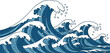 © ayub - Japanese Wave Art Blue Ocean Waves Illustration, Hokusai Style, Vector Design
