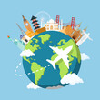 © SystemDirect - travel around the world holiday aircraft plane round globe world building icon vector illustration