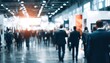 © hao - Photo captures crowd of business executives in formal suits at blurred exhibition hall. Conference event with copy space ideal for networking collaboration, pro presentations, successful business