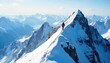 © Phetthanousack - A lone climber ascends a snow-covered Alaskan mountain peak, the vast wilderness stretching out below The challenging climb is evident in the steep, icy terrain , summit, mountaineering, arctic