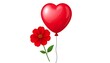 © Tales - A red flower & heart balloon floating on a white background with a small string