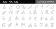 © SHEKMDABDUL - Motivation line icon set. Positive, challenge, teamwork, personal growth, etc. Editable stroke. Vector illustration