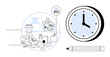 © robu_s - Fruits, vegetables, jar, clock, and pencil promoting organic living, time planning, balance. Ideal for sustainability, productivity wellness diet eco-friendly lifestyle organization simple flat