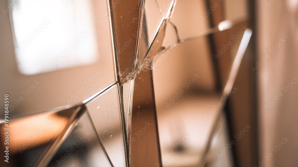 Ilustración de Stock Cracked mirror with a distorted reflection and ...