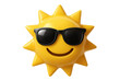 © Krtola  - Yellow sun emoji wearing cool sunglasses for summer fun and happy weather forecasts on transparent background