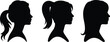 © Ashik World - Female profile silhouette set, woman head side view illustration with ponytail and long hair, female portrait vector design