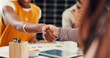 © FrameOn/peopleimages.com - Solar panel, shaking hands or team in office with tablet, success or approval of sustainable project. Meeting, tech or investor in agency with handshake, agreement or deal for photovoltaic grid pitch