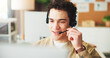 © SiphosethuFan/peopleimages.com - Headset, happy and businessman in office with communication, crm or contact us with customer service. Mic, sales and telemarketing consultant with online support for call on computer in workplace.
