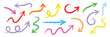 © MKIN - Crayon drawn colourful arrows. Hand drawn doodle arrow set. Transparent PNG and vector illustration.