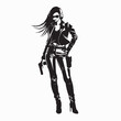 © Sutarno - Stylish Female Silhouette Holding a Gun in Leather Jacket on white background