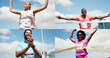 © Abrahams66/peopleimages.com - Cheering, collage and people with celebration, marathon and fitness with competition. Athlete, goals and healthy runners with montage, excited and winning with victory, achievement and success