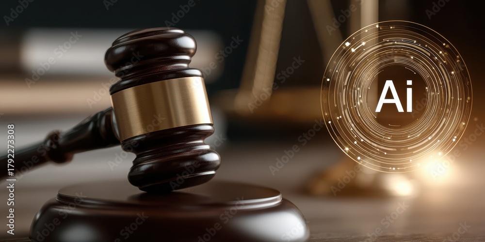 Gavel and scales of justice with an ai symbol, representing artificial ...