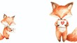 © Elena - Two cute watercolor foxes holding love letters with red hearts. Romantic animal couple illustration for Valentine's Day. Isolated on white background with copy space