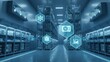 © Aamir - A high tech blue lit warehouse with holographic icons representing advanced cold chain logistics solutions