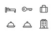 © Zahar - Hotel icon set: bed, key, suitcase, dish, building symbols